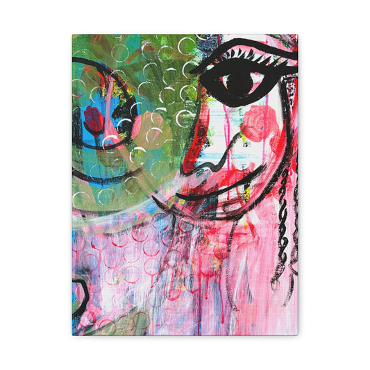 "Seeing Through the Noise"-Art Canvas Print – Colorful Mixed Media Portrait on Matte Stretched Canvas