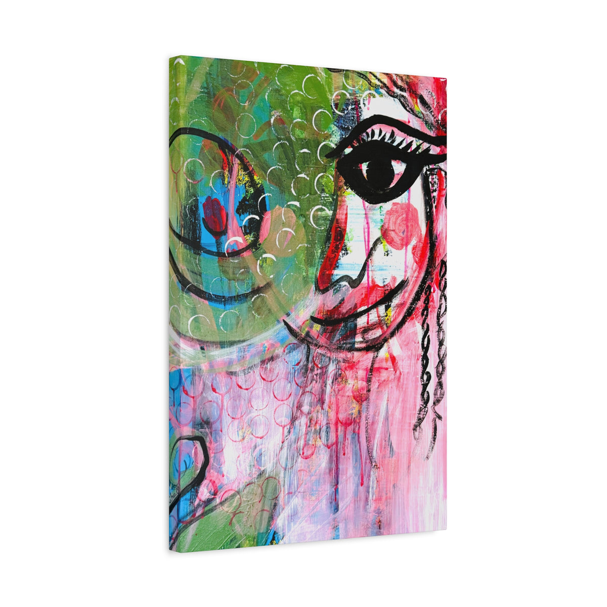 "Seeing Through the Noise"-Art Canvas Print – Colorful Mixed Media Portrait on Matte Stretched Canvas