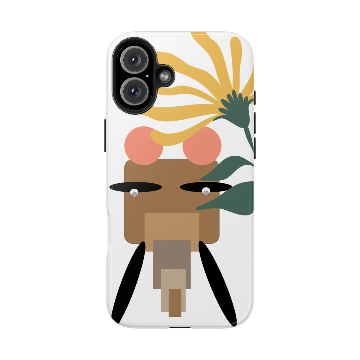 Tough Phone Case – Whimsical Elephant Dizzy -Floral Face Design, Protective Clear Smartphone Cover