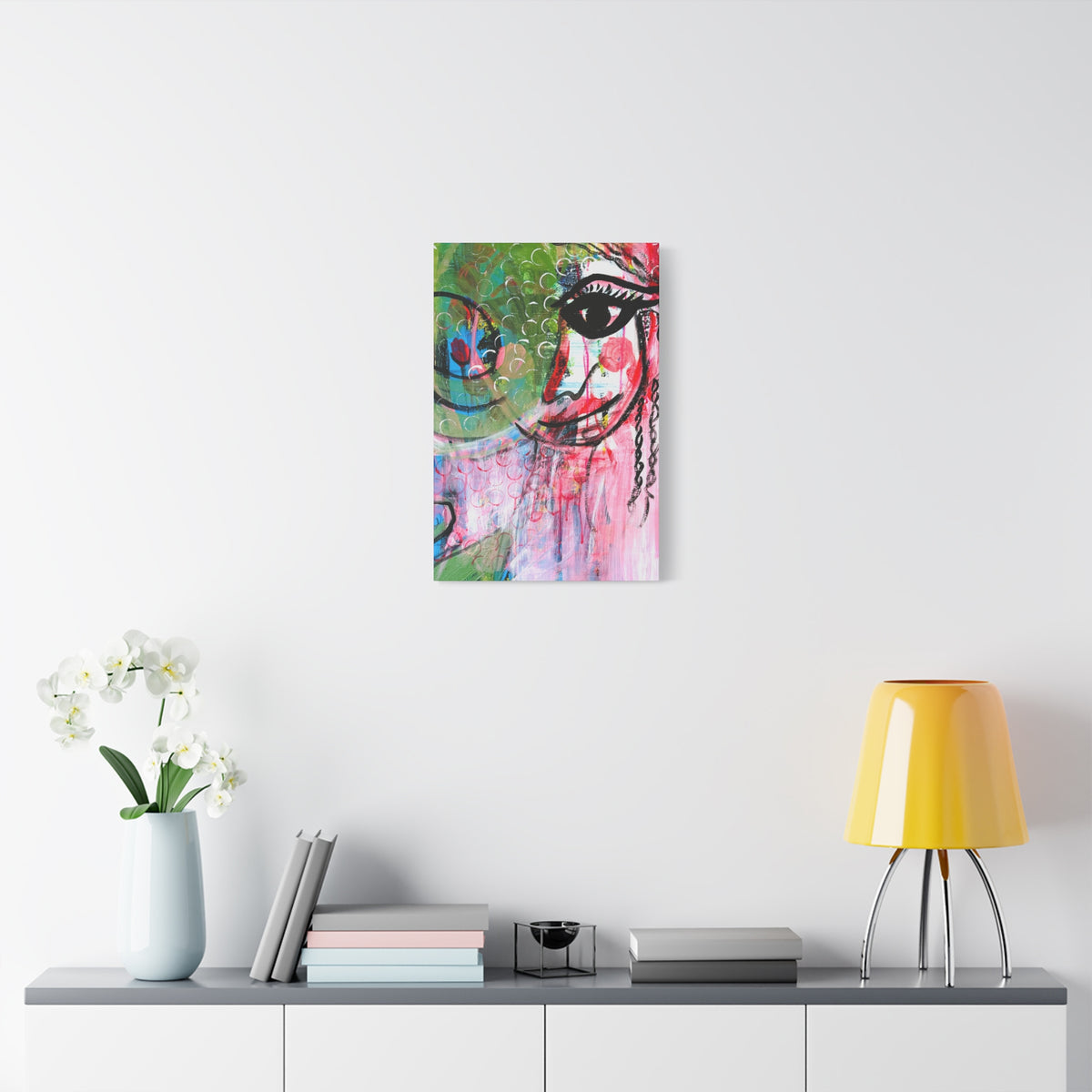 "Seeing Through the Noise"-Art Canvas Print – Colorful Mixed Media Portrait on Matte Stretched Canvas