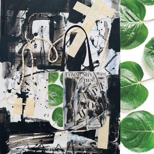 Canvas Tote — Collage Art Eco Tote with Botanical & Vintage Newspaper Design