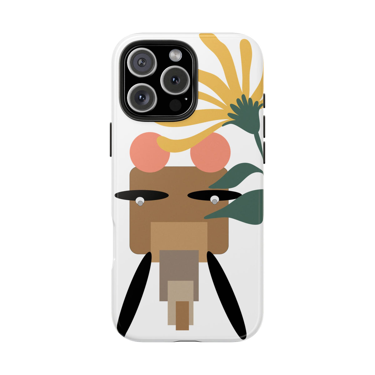 Tough Phone Case – Whimsical Elephant Dizzy -Floral Face Design, Protective Clear Smartphone Cover