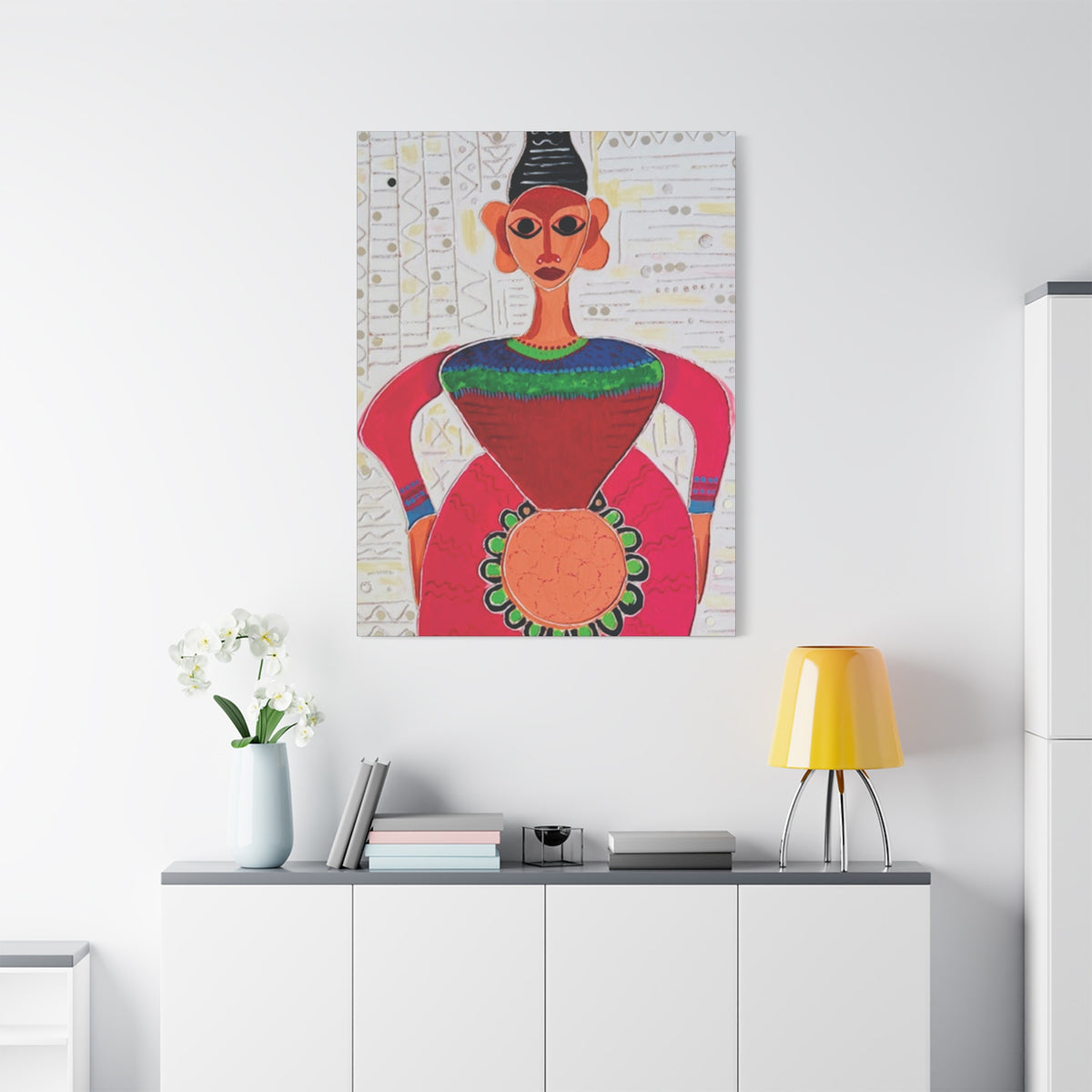 Abstract Tribal Woman Matte Canvas Print — Colorful Boho Wall Art (Stretched 1.25")