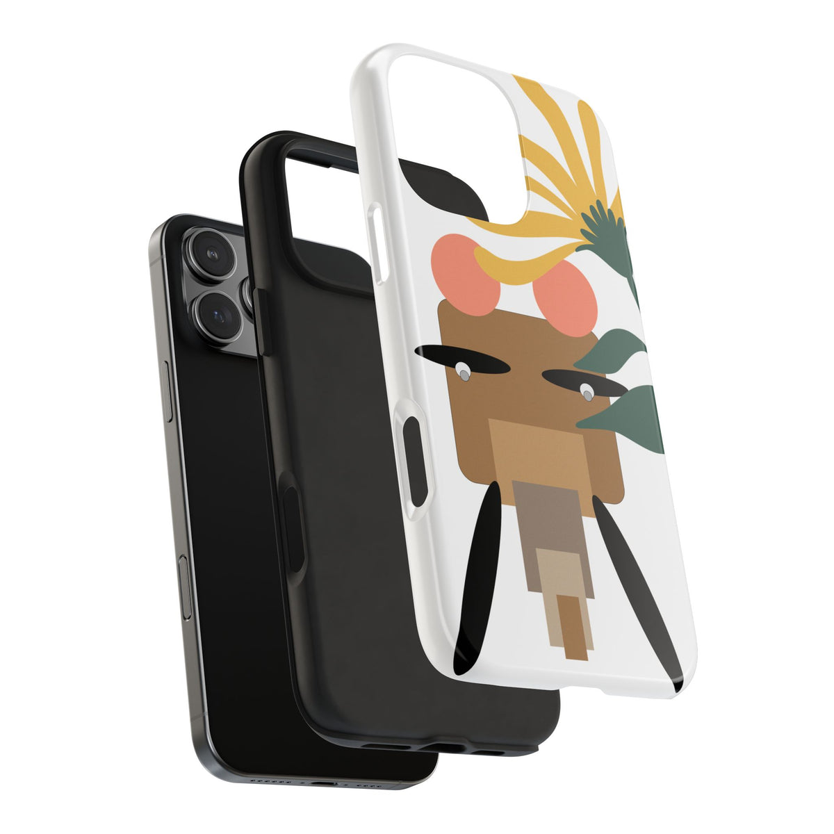 Tough Phone Case – Whimsical Elephant Dizzy -Floral Face Design, Protective Clear Smartphone Cover
