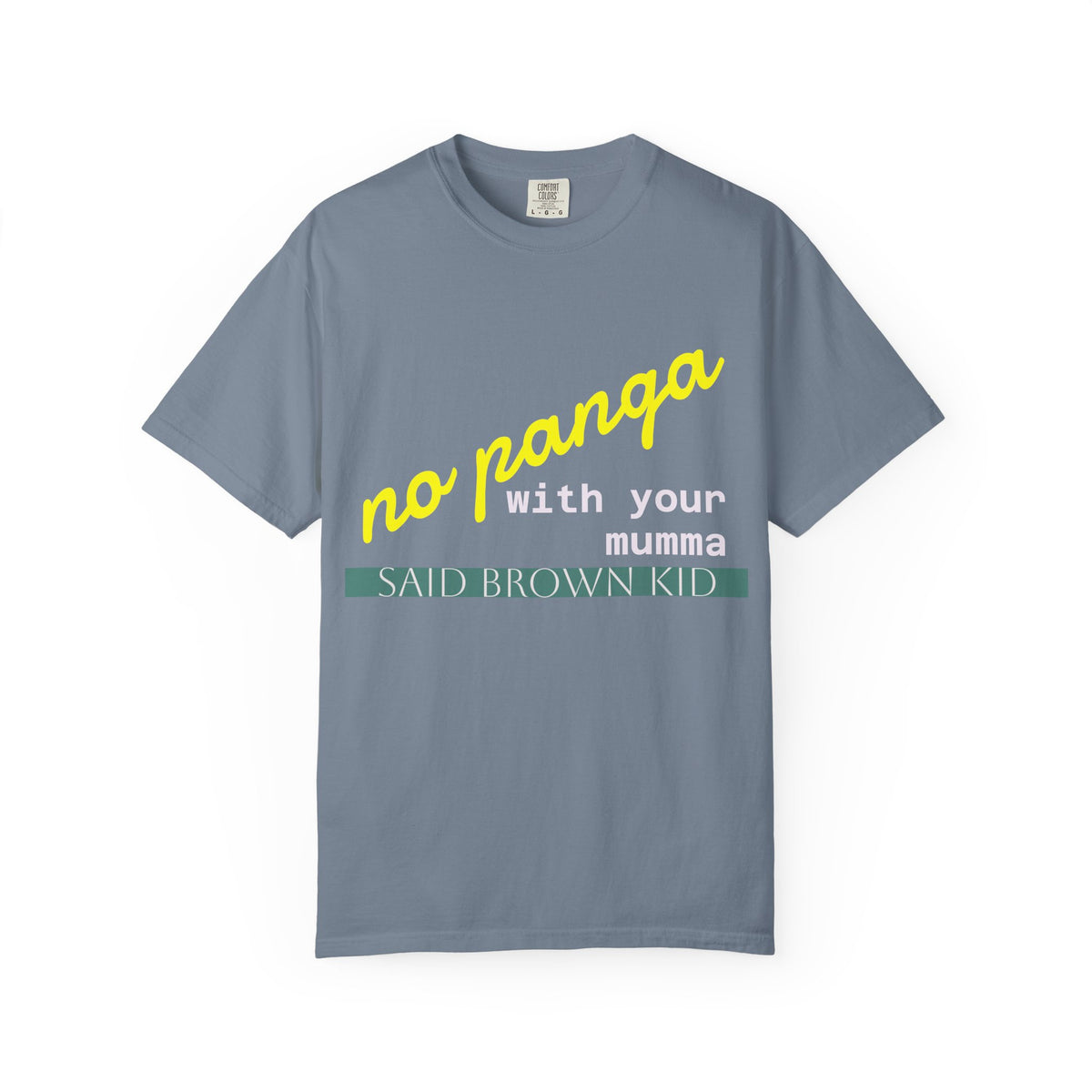 T-Shirt — "no panga" Script Tee (White, Casual Graphic)