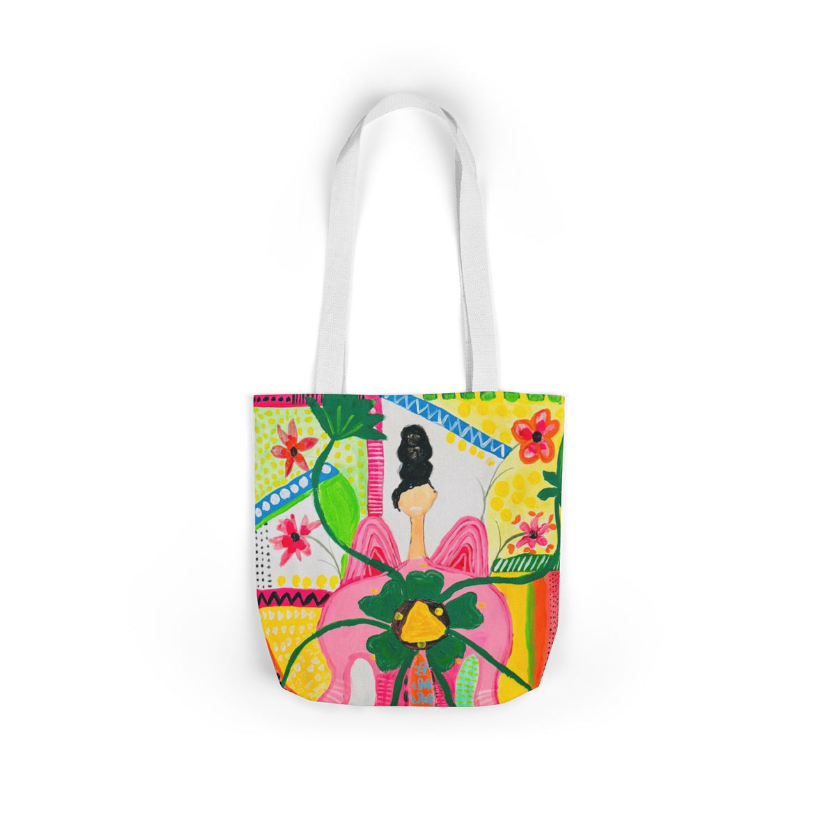 Floral Folk Art Canvas Tote