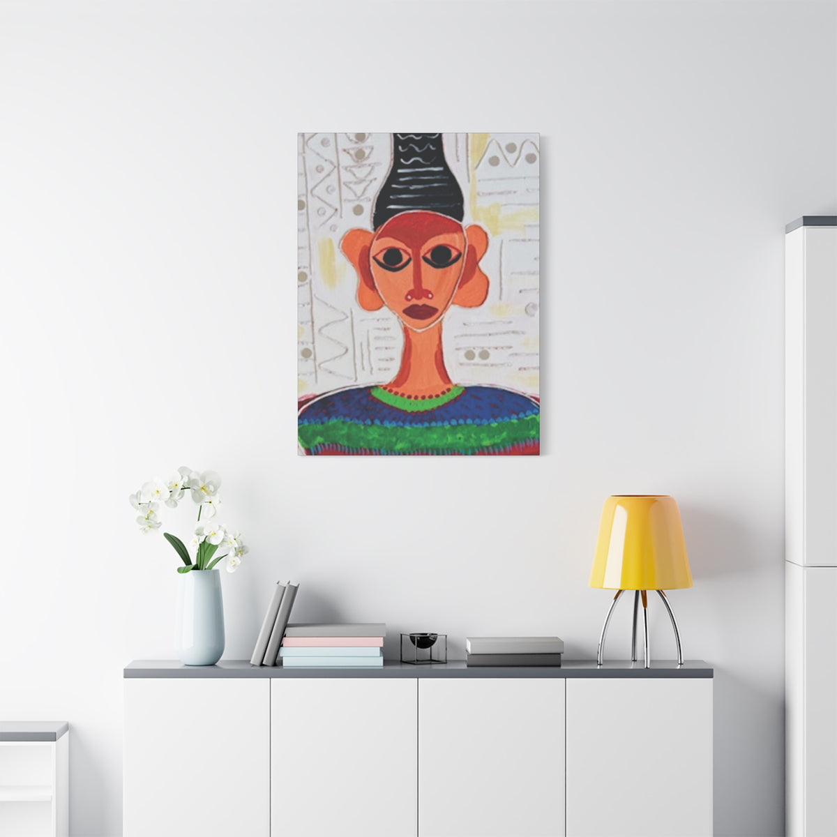 Abstract Tribal Woman Matte Canvas Print — Colorful Boho Wall Art (Stretched 1.25")
