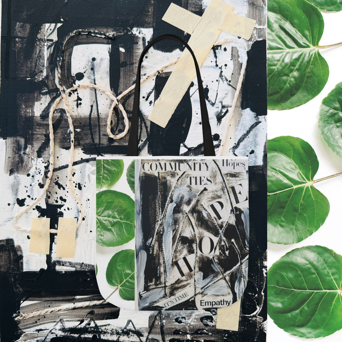 Canvas Tote — Collage Art Eco Tote with Botanical & Vintage Newspaper Design