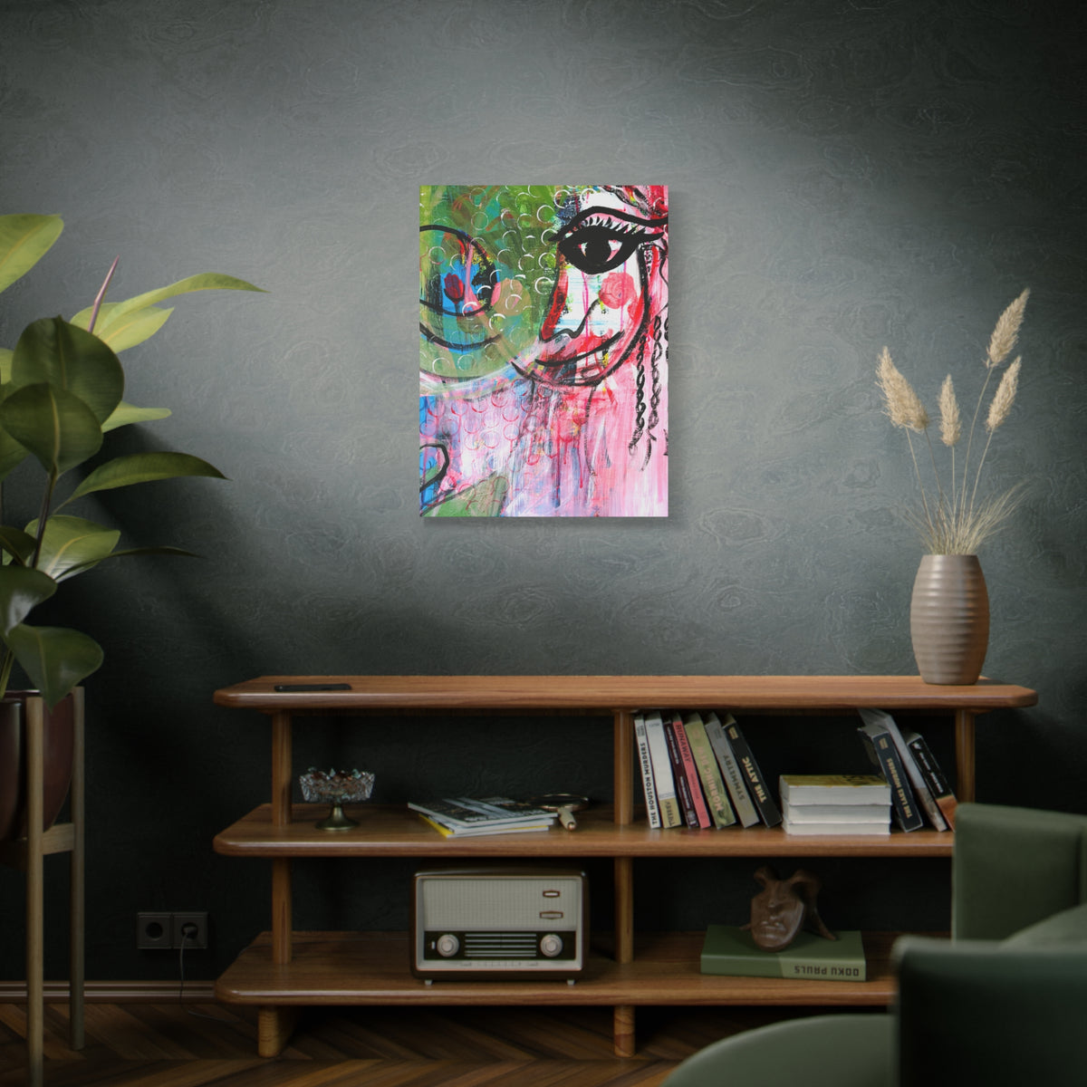 "Seeing Through the Noise"-Art Canvas Print – Colorful Mixed Media Portrait on Matte Stretched Canvas
