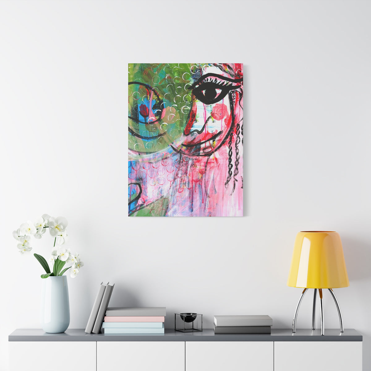 "Seeing Through the Noise"-Art Canvas Print – Colorful Mixed Media Portrait on Matte Stretched Canvas