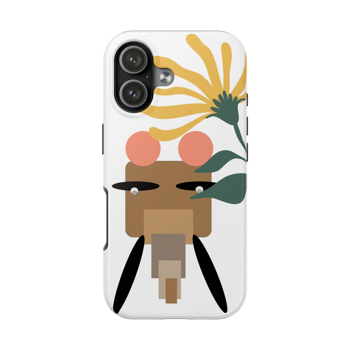 Tough Phone Case – Whimsical Elephant Dizzy -Floral Face Design, Protective Clear Smartphone Cover