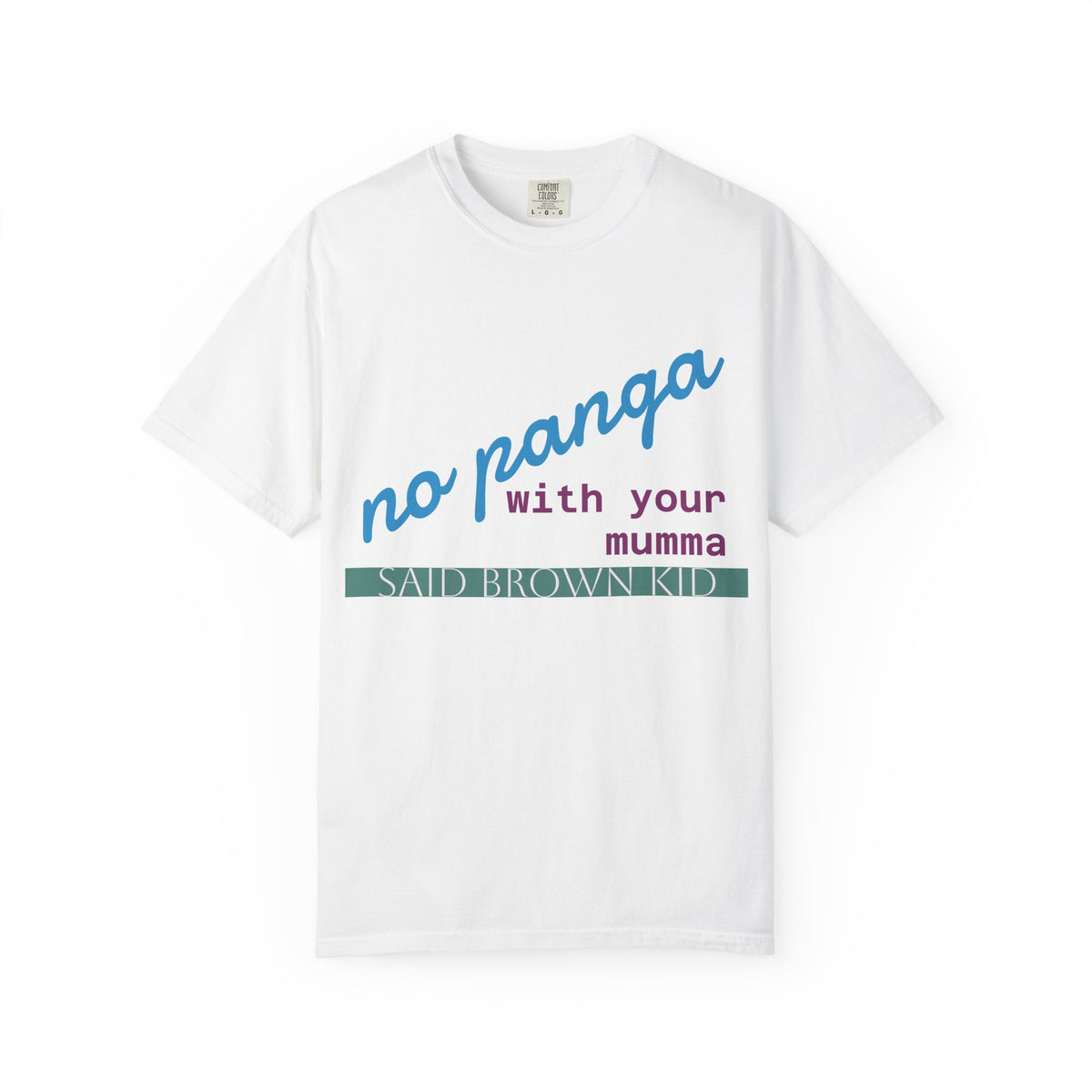 T-Shirt — "no panga" Script Tee (White, Casual Graphic)