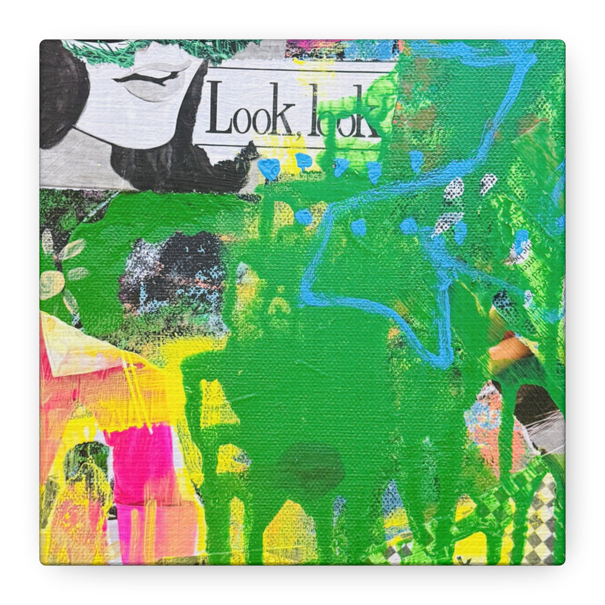 Abstract Pop Art Canvas – "A Story Behind the Eye" Collage Stretched Wall Art