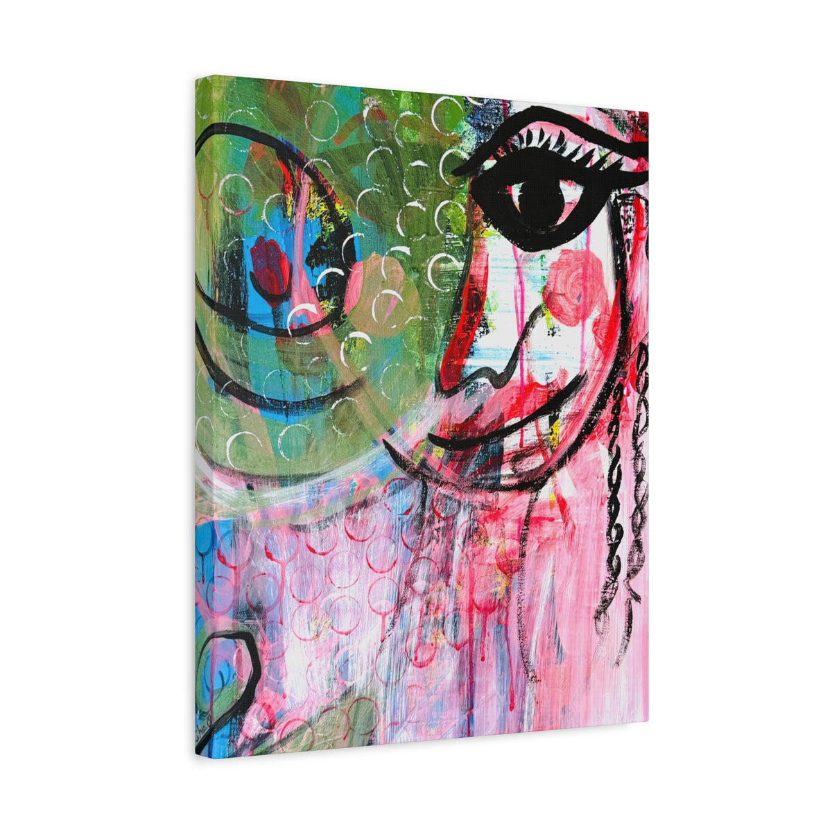 "Seeing Through the Noise"-Art Canvas Print – Colorful Mixed Media Portrait on Matte Stretched Canvas