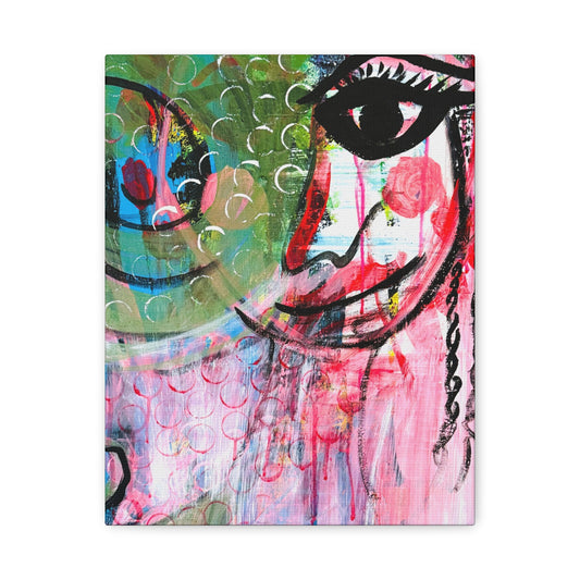 "Seeing Through the Noise"-Art Canvas Print – Colorful Mixed Media Portrait on Matte Stretched Canvas