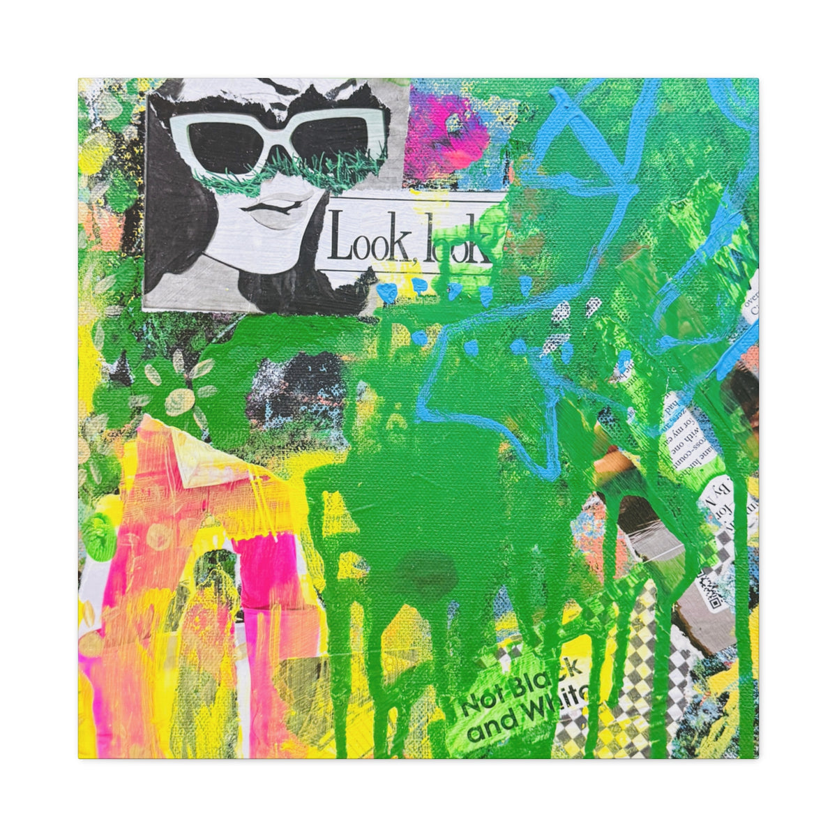 Abstract Pop Art Canvas – "A Story Behind the Eye" Collage Stretched Wall Art