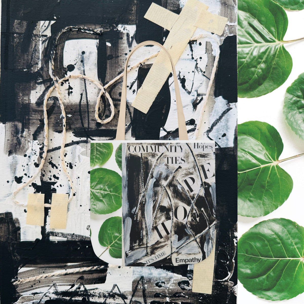 Canvas Tote — Collage Art Eco Tote with Botanical & Vintage Newspaper Design