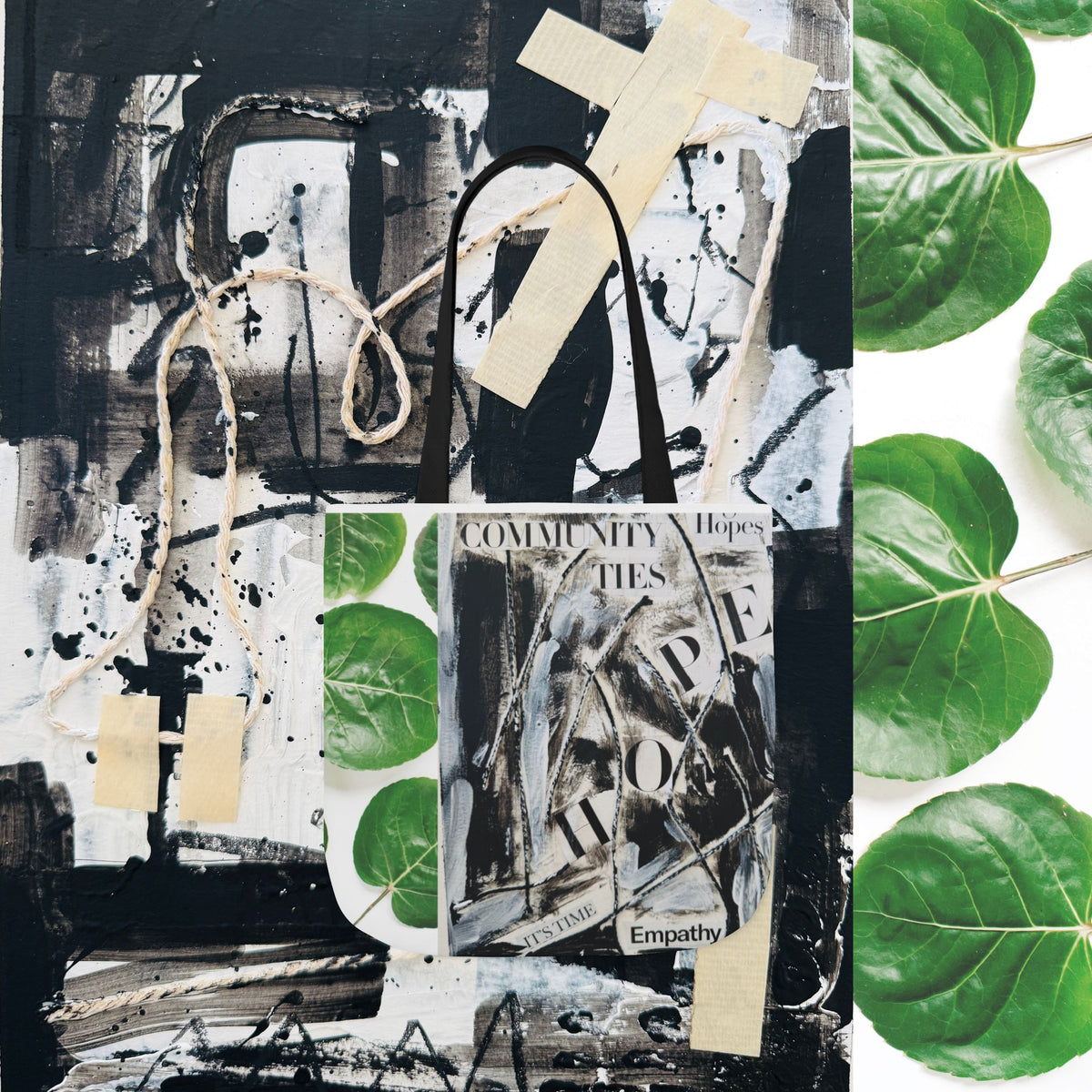 Canvas Tote — Collage Art Eco Tote with Botanical & Vintage Newspaper Design