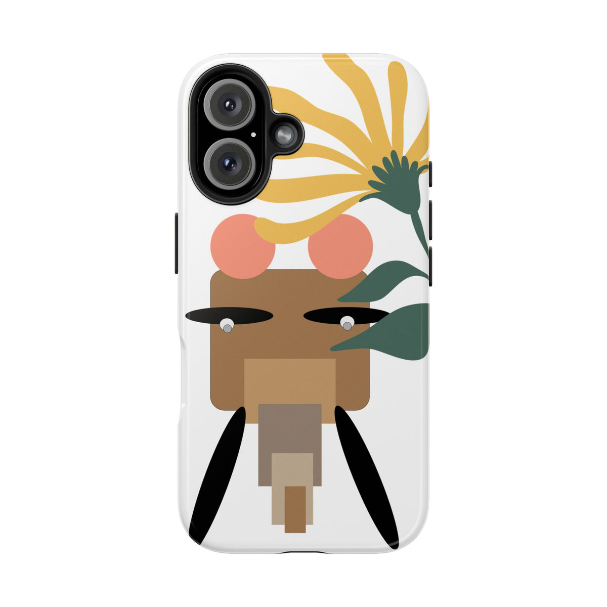 Tough Phone Case – Whimsical Elephant Dizzy -Floral Face Design, Protective Clear Smartphone Cover