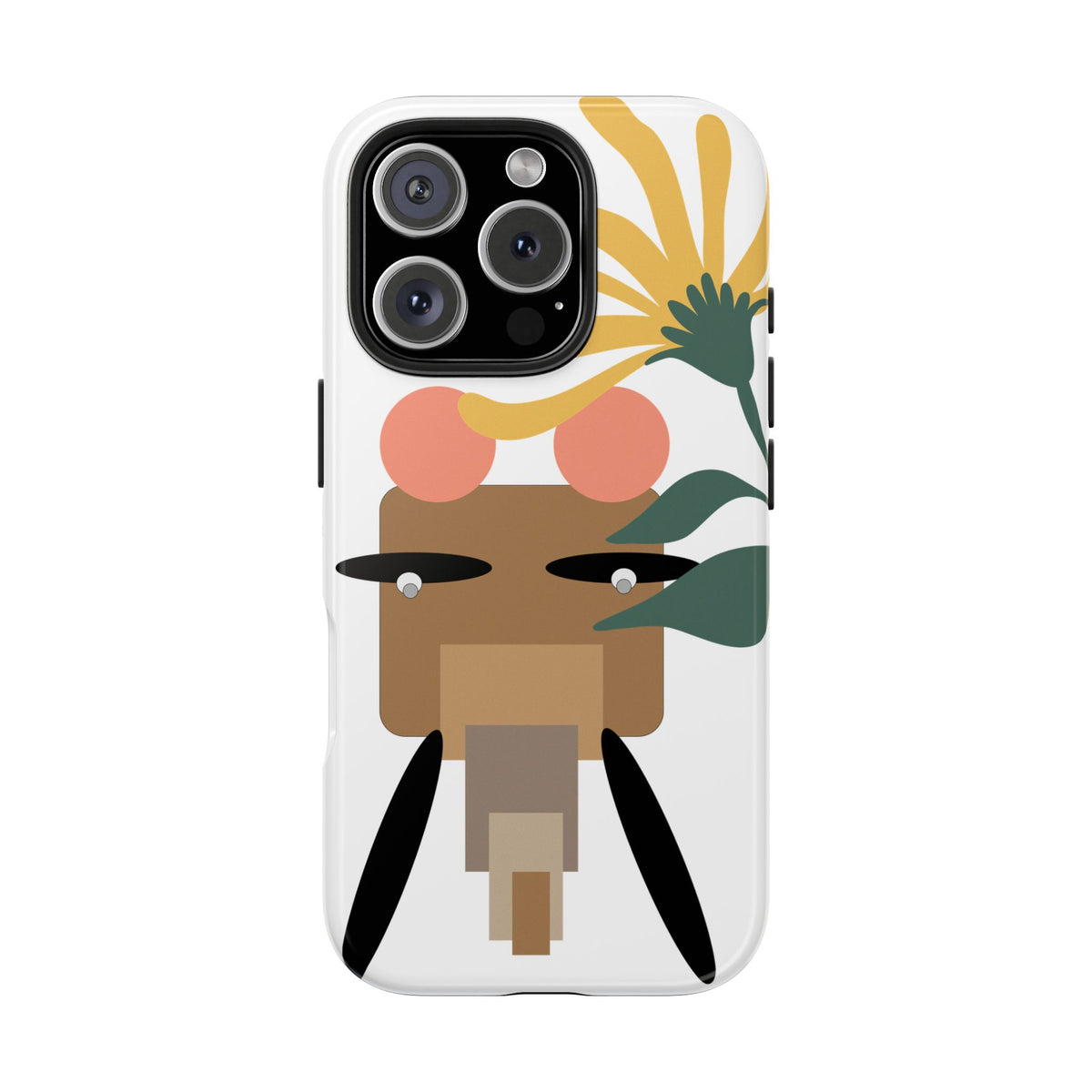 Tough Phone Case – Whimsical Elephant Dizzy -Floral Face Design, Protective Clear Smartphone Cover