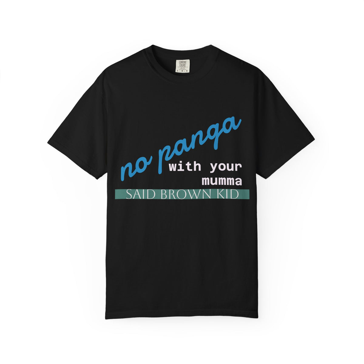 T-Shirt — "no panga" Script Tee (White, Casual Graphic)