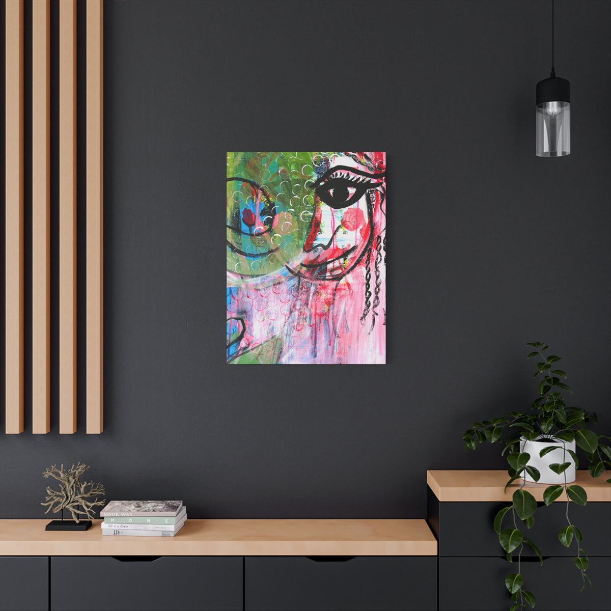 "Seeing Through the Noise"-Art Canvas Print – Colorful Mixed Media Portrait on Matte Stretched Canvas