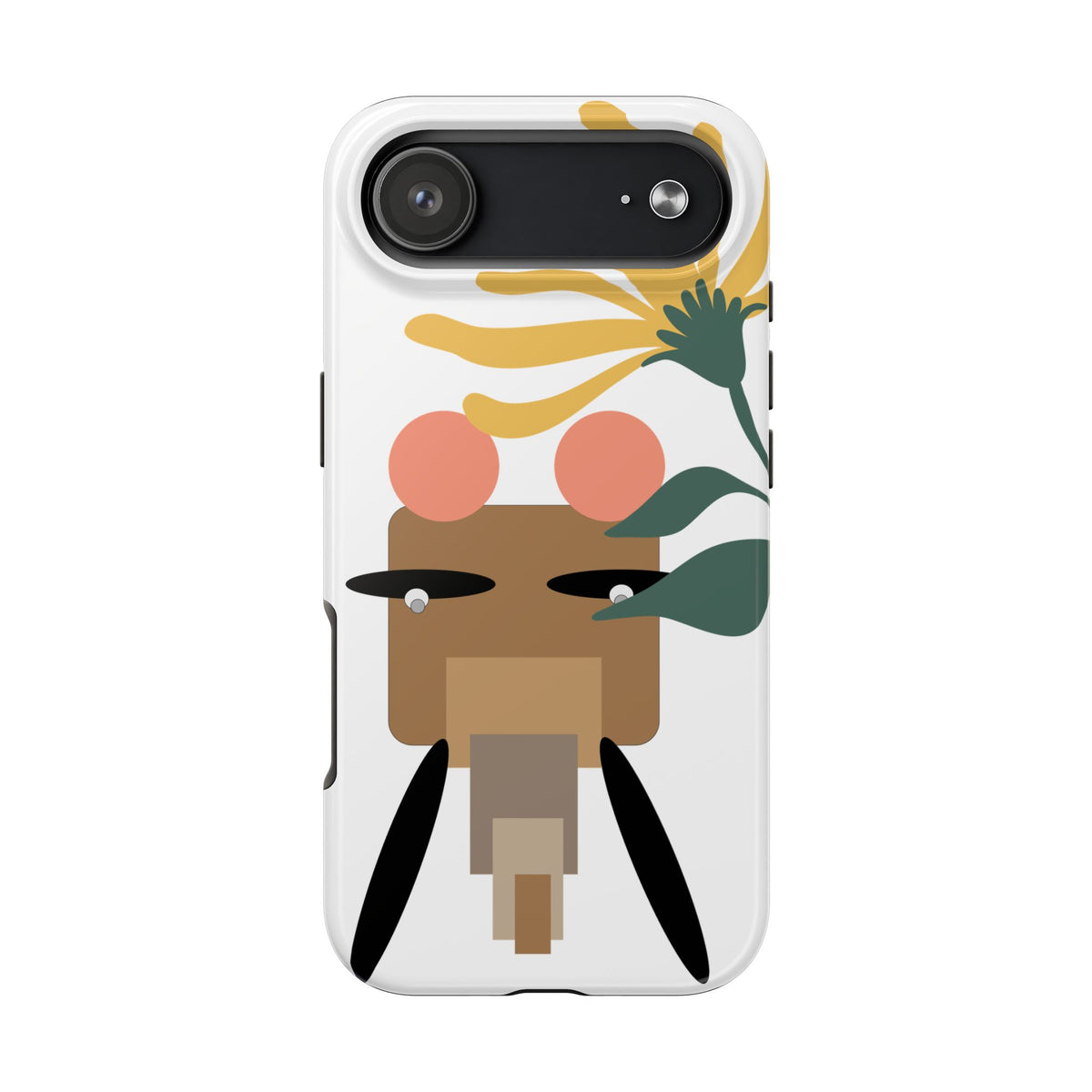 Tough Phone Case – Whimsical Elephant Dizzy -Floral Face Design, Protective Clear Smartphone Cover