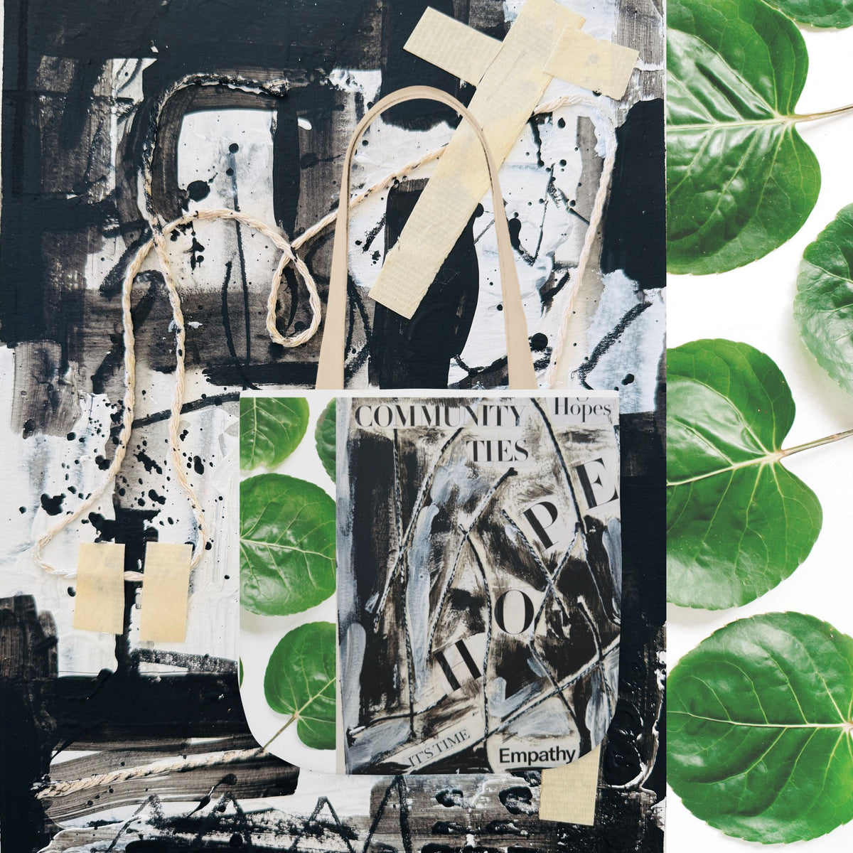 Canvas Tote — Collage Art Eco Tote with Botanical & Vintage Newspaper Design