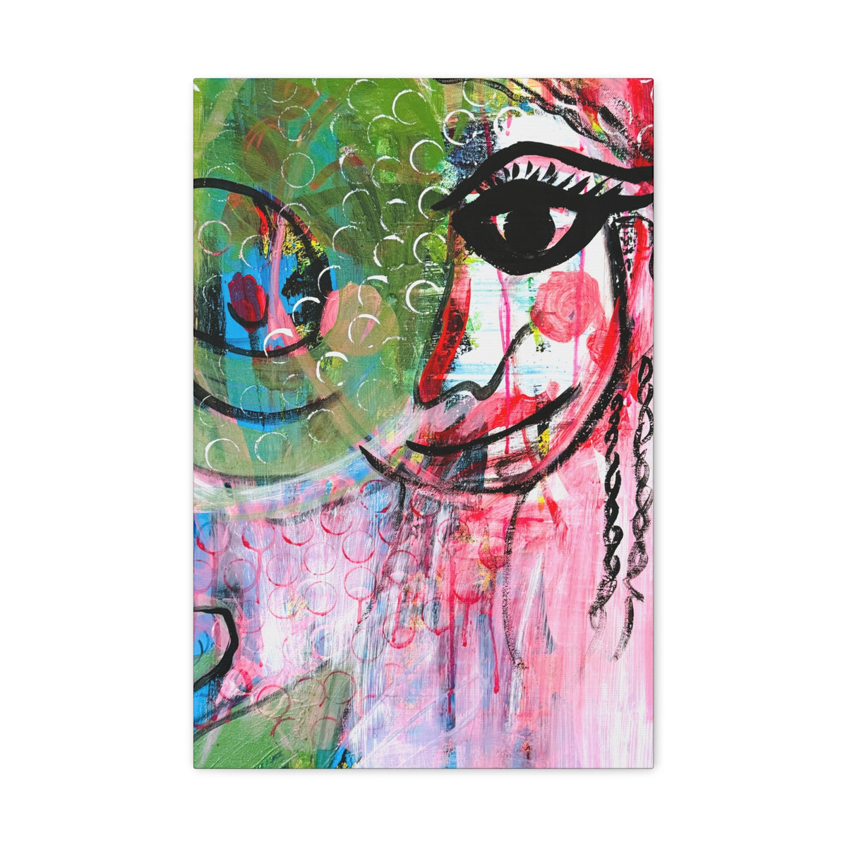 "Seeing Through the Noise"-Art Canvas Print – Colorful Mixed Media Portrait on Matte Stretched Canvas