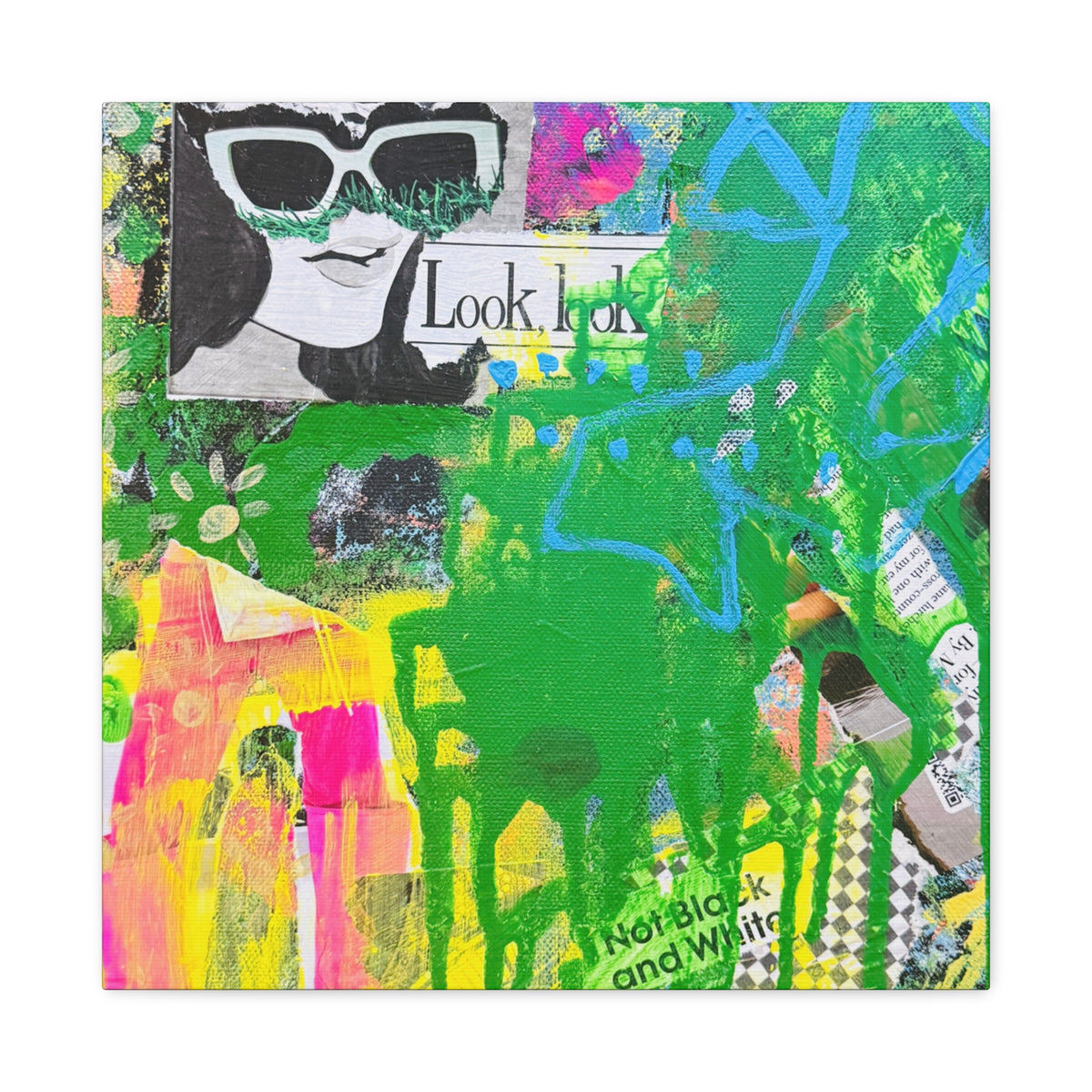 Abstract Pop Art Canvas – "A Story Behind the Eye" Collage Stretched Wall Art