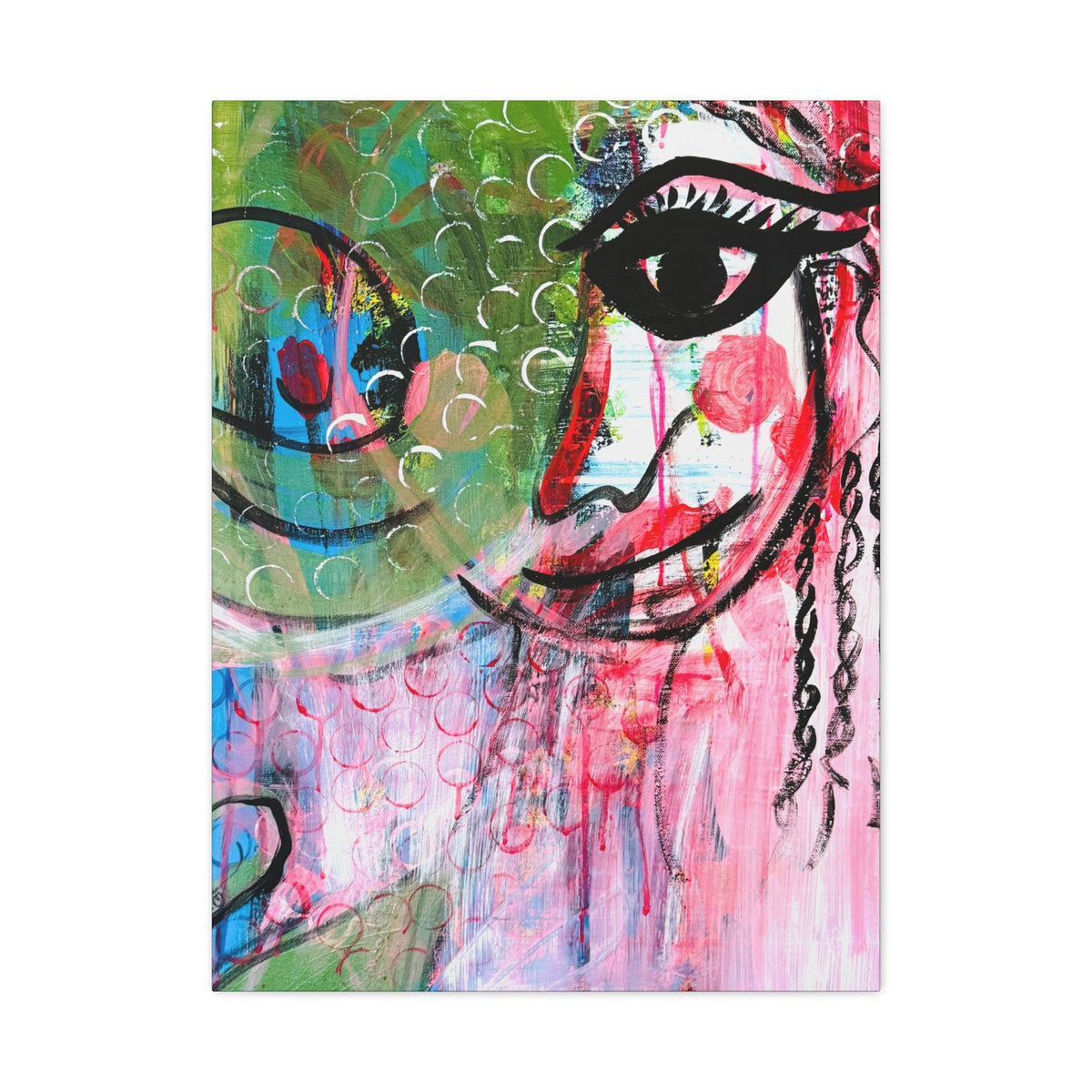 "Seeing Through the Noise"-Art Canvas Print – Colorful Mixed Media Portrait on Matte Stretched Canvas