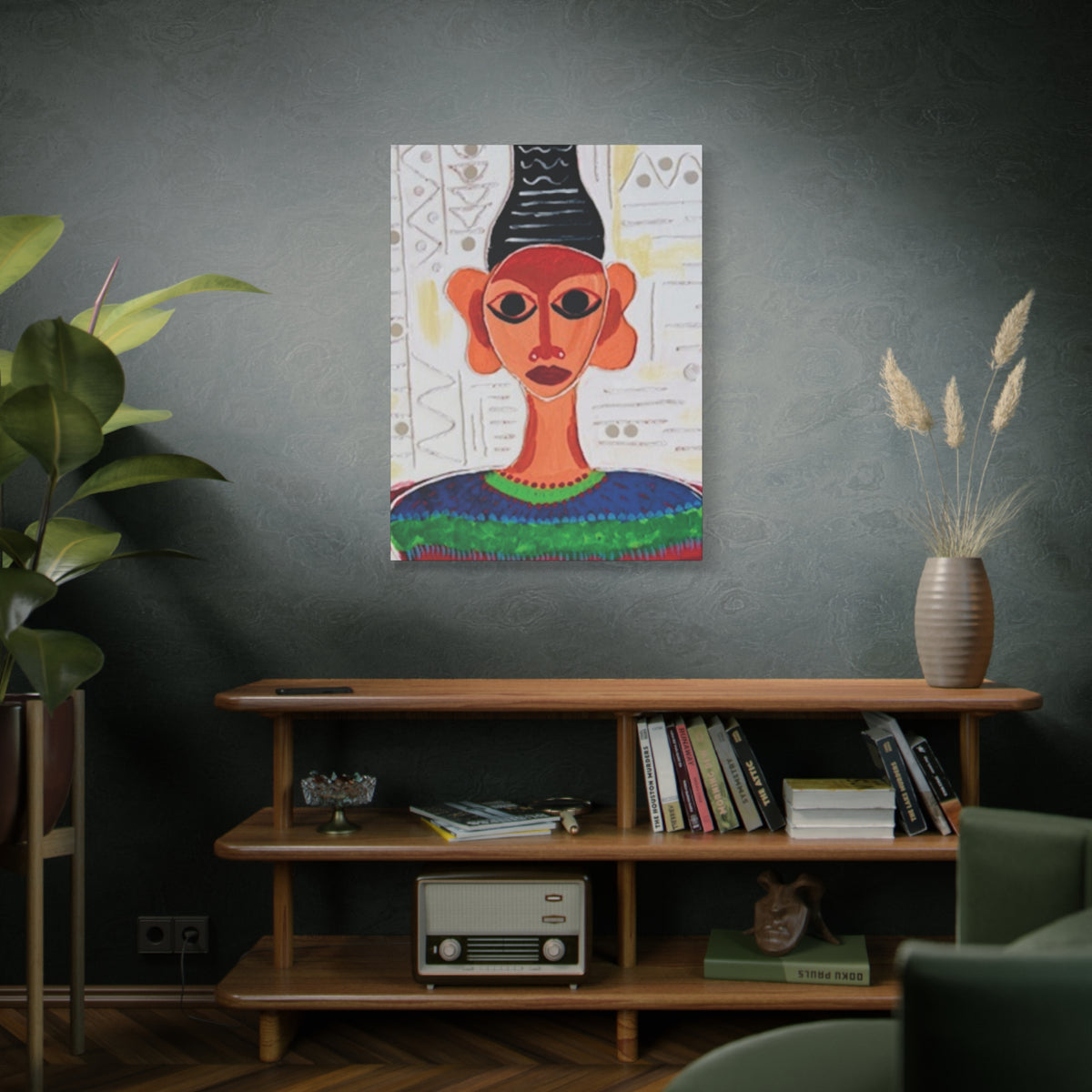 Abstract Tribal Woman Matte Canvas Print — Colorful Boho Wall Art (Stretched 1.25")