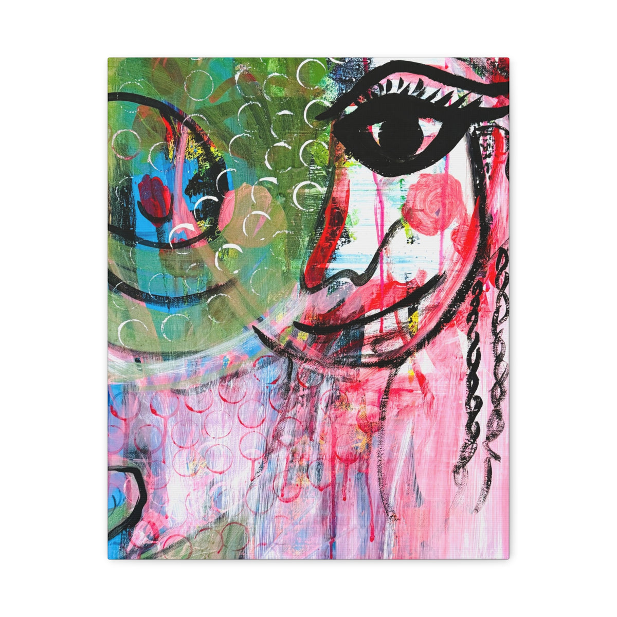 "Seeing Through the Noise"-Art Canvas Print – Colorful Mixed Media Portrait on Matte Stretched Canvas