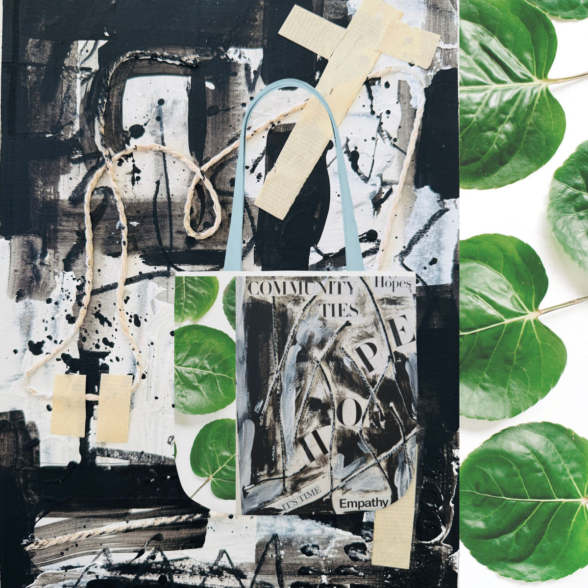 Canvas Tote — Collage Art Eco Tote with Botanical & Vintage Newspaper Design