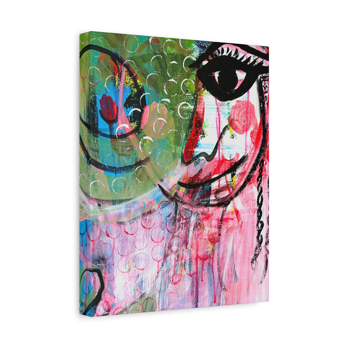 "Seeing Through the Noise"-Art Canvas Print – Colorful Mixed Media Portrait on Matte Stretched Canvas