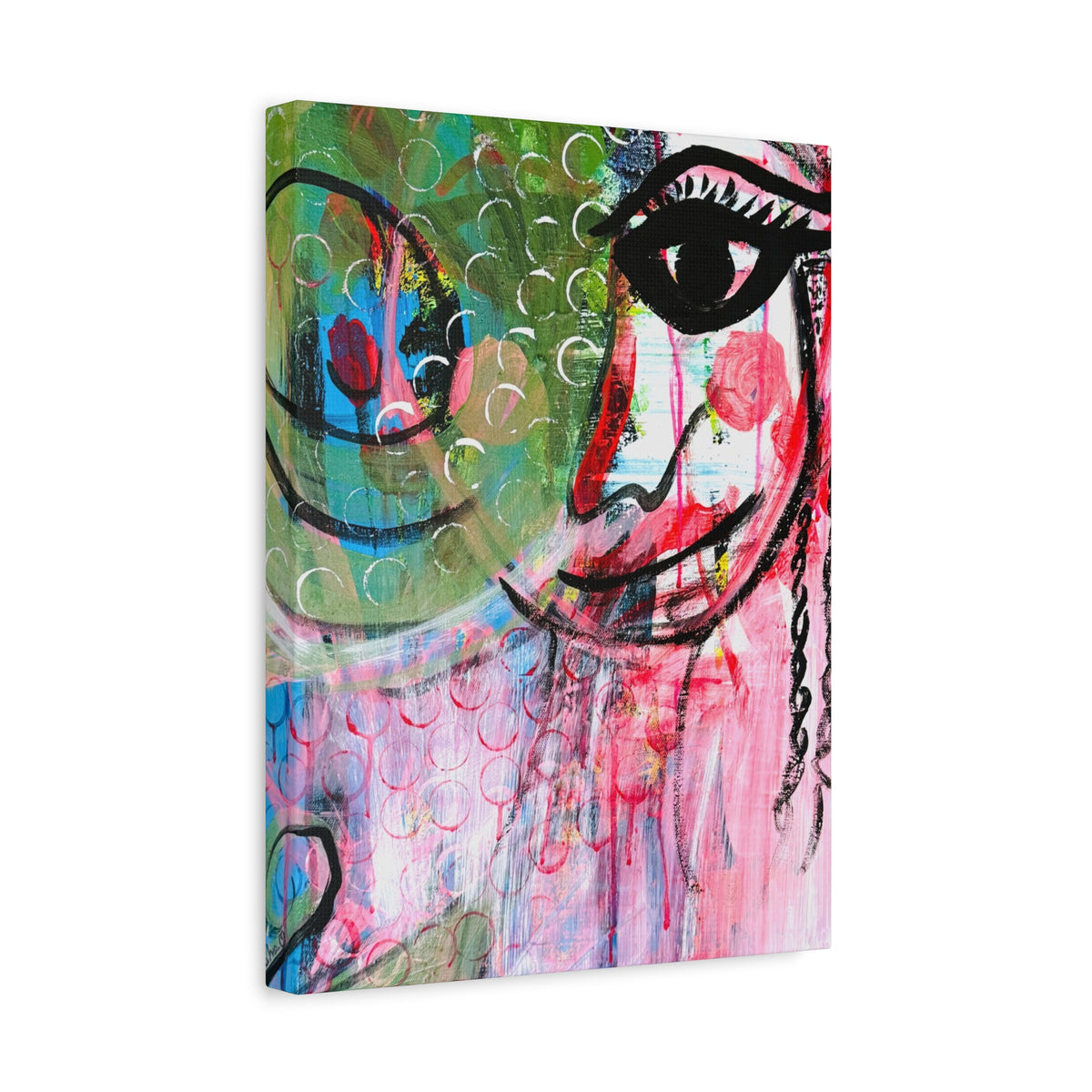 "Seeing Through the Noise"-Art Canvas Print – Colorful Mixed Media Portrait on Matte Stretched Canvas