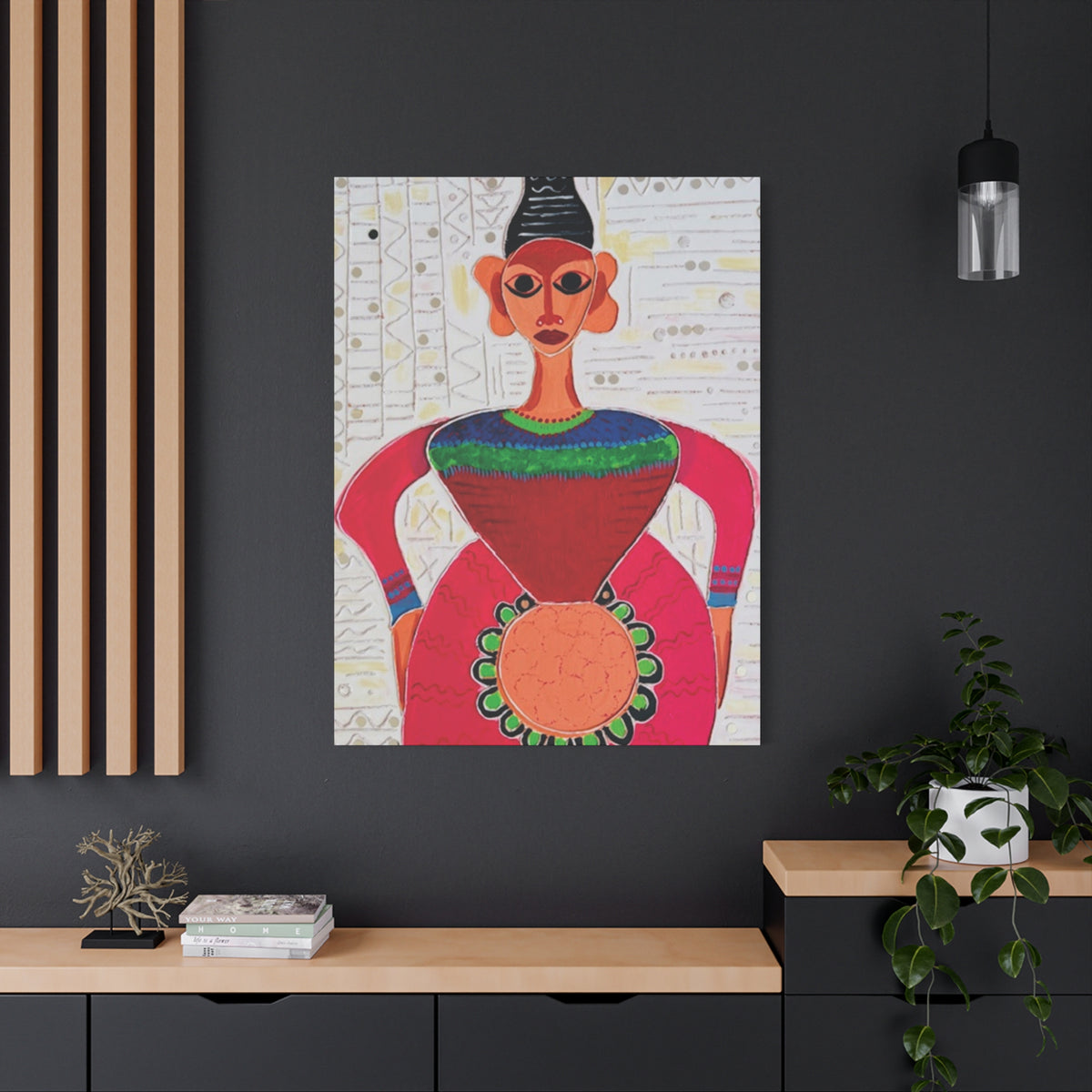 Abstract Tribal Woman Matte Canvas Print — Colorful Boho Wall Art (Stretched 1.25")