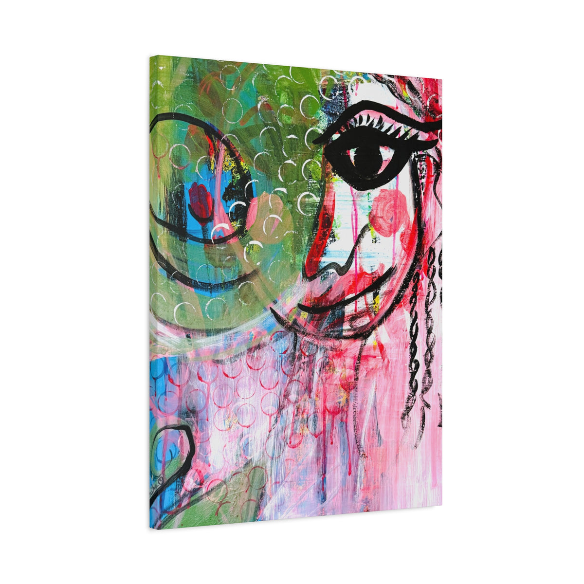 "Seeing Through the Noise"-Art Canvas Print – Colorful Mixed Media Portrait on Matte Stretched Canvas